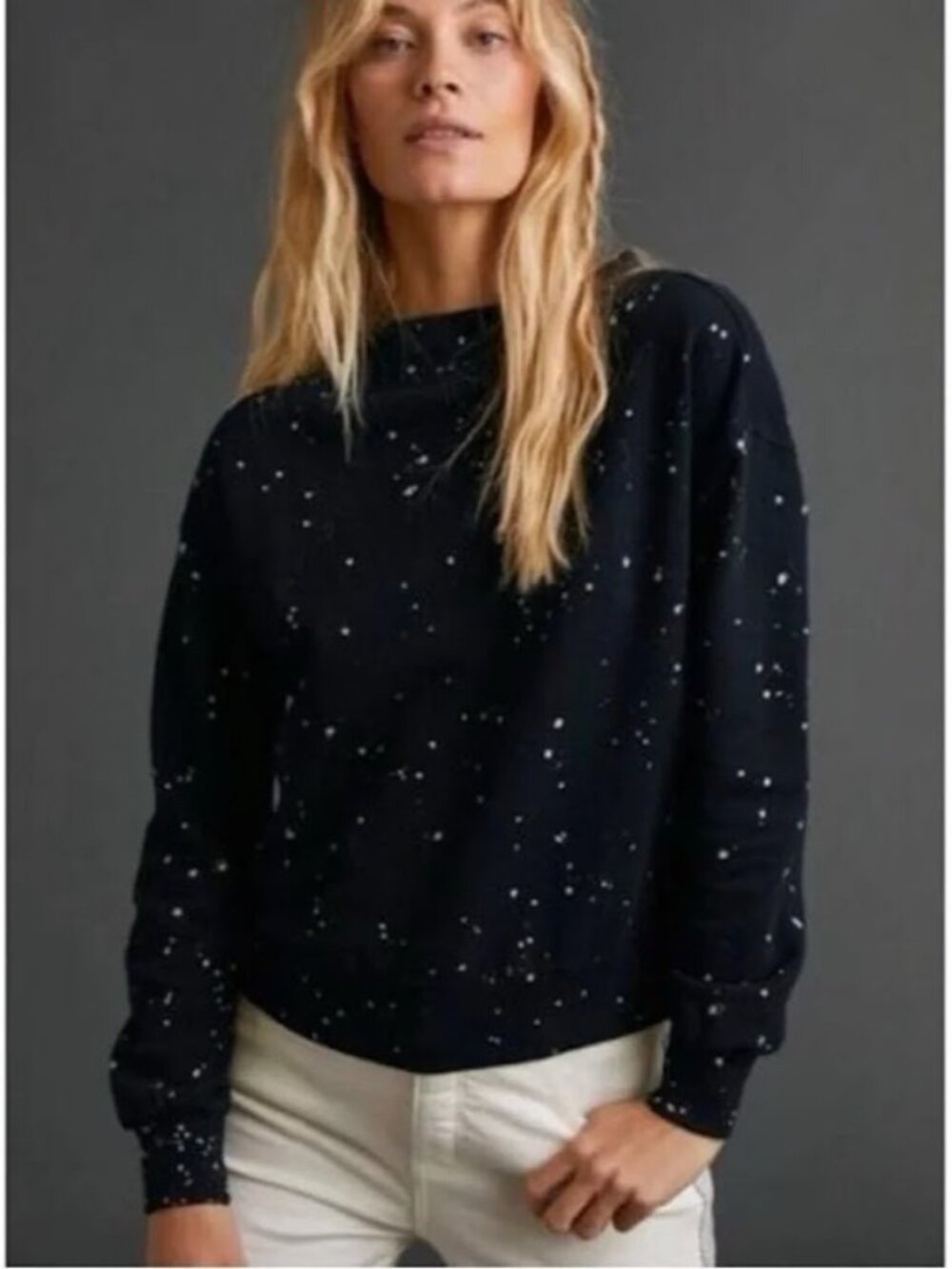 Anthropologie Pilcro Paint Splatter Mock Neck Sweatshirt M Black White French Te